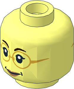 Minifig Head Female with Glasses with Gold Frames, Peach Lips, Smiling / Smiling with Teeth 2-Sided Pattern