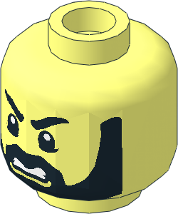 Minifig Head with Full Black Beard with Side Burns, White Pupils, Open Mouth Grimace Pattern