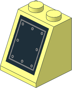 Slope Brick 65  2 x  2 x  2 without Centre Tube with Sticker Silver Frame and Rivets on Black Background