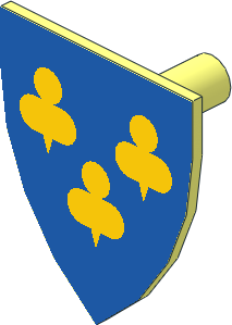 Minifig Shield Triangular with Yellow Trefoils on Blue Sticker