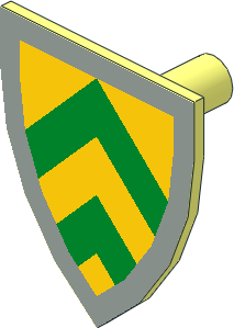 Minifig Shield Triangular with Green and Yellow Chevrons on Light Grey Sticker