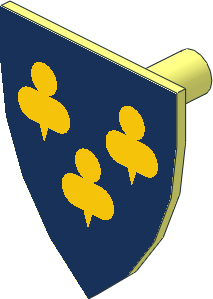 Minifig Shield Triangular with Yellow Trefoils on Dark Blue Sticker
