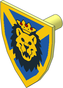 Minifig Shield Triangular with Lion Head, Blue & Yellow Pattern