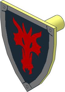 Minifig Shield Triangular with Red Dragon Head on Black Background Pattern