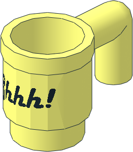 Minifig Cup with Black "Shhh!" Pattern