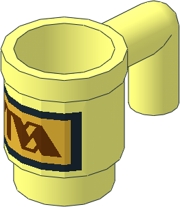 Minifig Cup with Reddish Brown "TVA" Logo on Metallic Gold Rectangle Pattern Minifig Cup with Reddish Brown "TVA" Logo on Metallic Gold Rectangle Pattern
