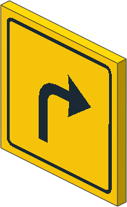 ~_Roadsign Clip-on  2 x  2 Square with Black Turn Arrow Pattern Yellow (Obsolete)