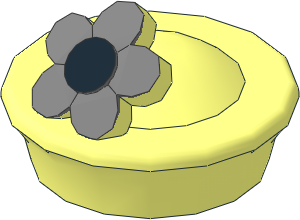 Minifig Hat Pillbox with Flower with Metallic Silver Petals and Black Centre Pattern