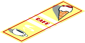 Sticker  5.0 x  1.7 with Ice Cream Cone, "CAFE" and Coffee Cup