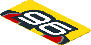 Sticker 1.0 x 1.9 with White "96" on Red/Yellow/Black Sticker 1.0 x 1.9 with White "96" on Red/Yellow/Black