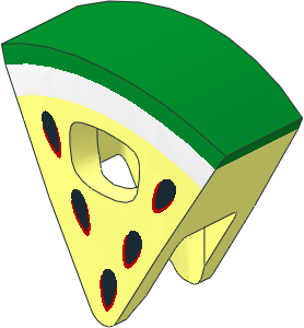 Minifig Headdress Circular Slice 60 Degrees with Green and White Rind and Black Watermelon Seeds Pattern