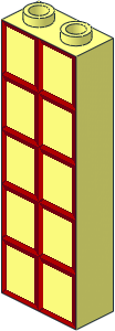 Brick  1 x  2 x  5 with Red and Dark Red Window Pane Pattern