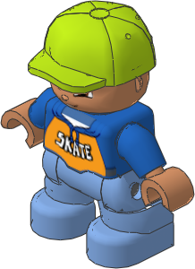 Figure Duplo Child Boy with Medium Blue Legs, Blue Top with "SKATE" and Lime Cap Pattern Figure Duplo Child Boy with Medium Blue Legs, Blue Top with "SKATE" and Lime Cap Pattern